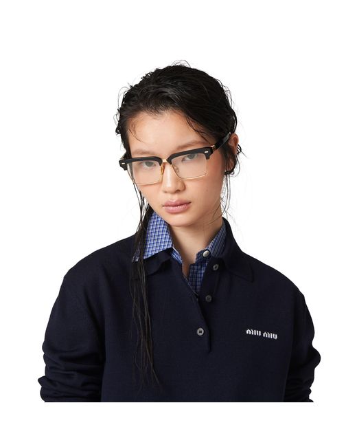 Miu Miu Blue Wool Knit Polo Shirt