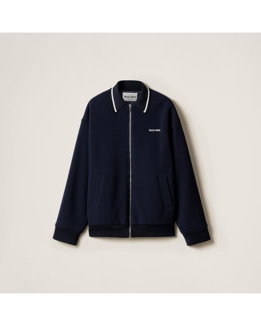 Miu Miu Blue Bonded Piqué And Technical Jersey Blouson Jacket