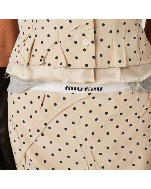 Miu Miu Polka-Dot Crepe De Chine Skirt in Natural | Lyst