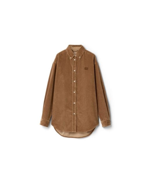 Miu Miu Brown Corduroy And Suede Shirt