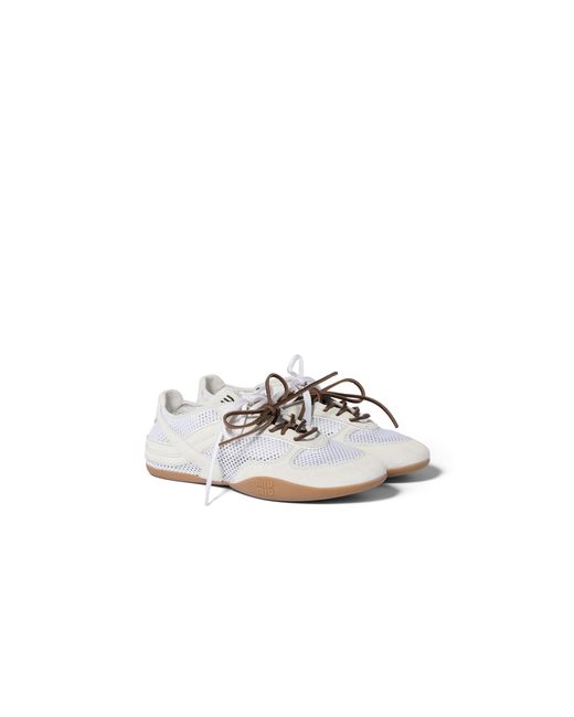 Miu Miu White Gymnasium Mesh And Suede Sneakers