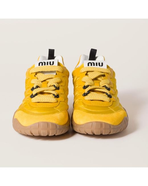 Miu Miu Yellow Tyre Technical Fabric And Suede Sneakers