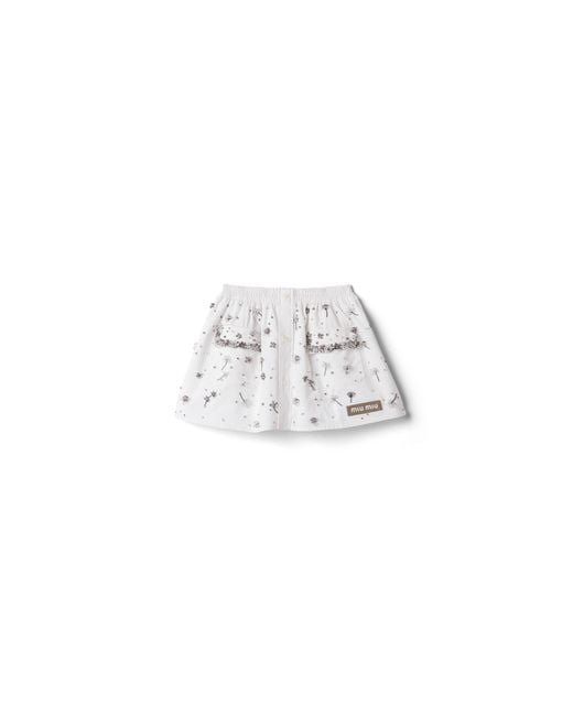 Miu Miu White Embroidered Poplin Miniskirt