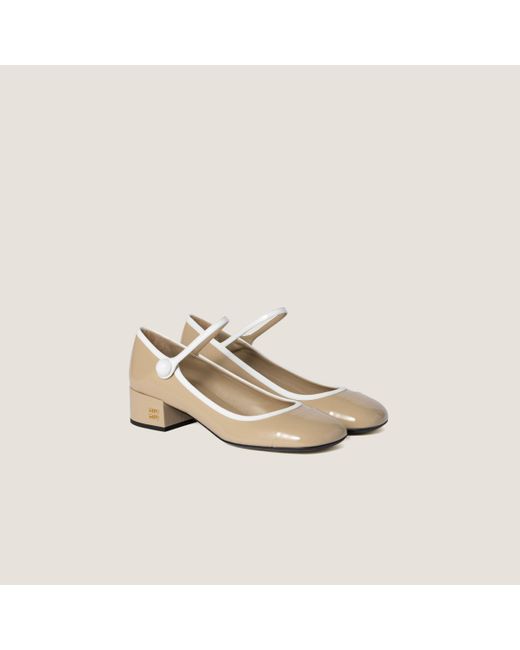 Miu Miu Two-Tone Patent Leather Mary Jane Pumps in Natural