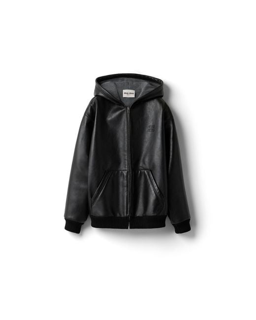 Miu Miu Black Nappa Leather Hoodie Jacket