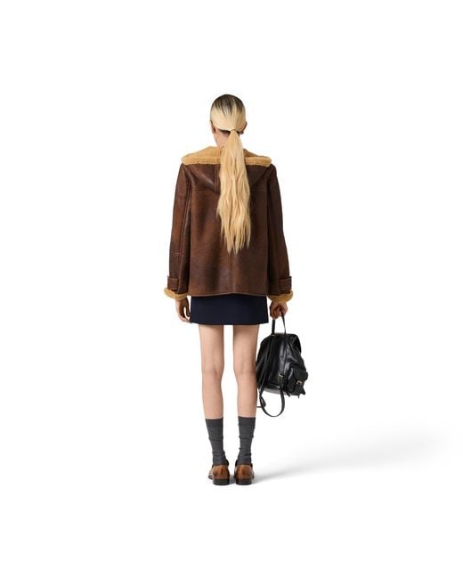 Miu Miu Brown Waxed Shearling Duffle Coat