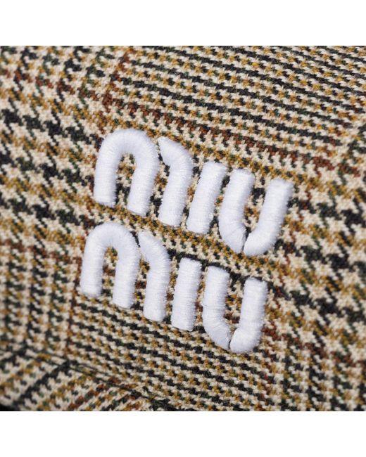 Miu Miu Brown Prince Of Wales Checked Wool Hat