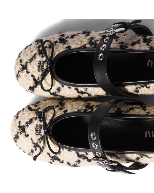 Miu Miu White Bouclé Check Ballerinas