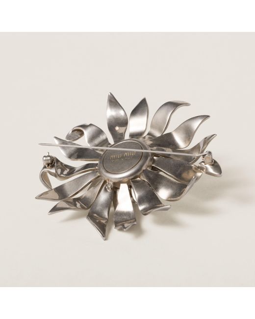 Miu Miu Natural Metal Brooch With Crystals