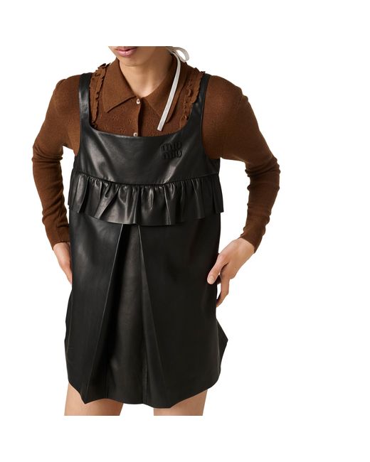 Miu Miu Black Nappa Leather Mini-Dress