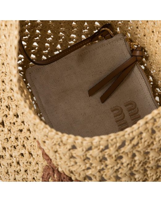 Miu Miu Natural Woven Fabric Hobo Bag