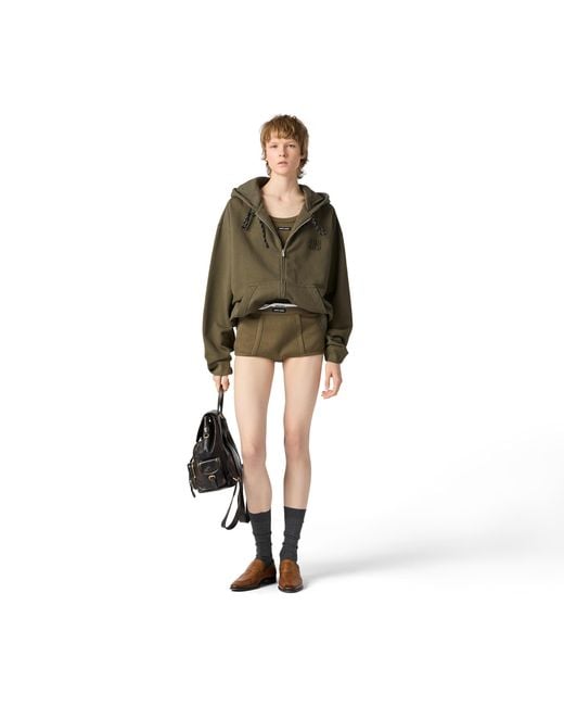Miu Miu Green Garment-Dyed Ribbed Knit Jersey Top