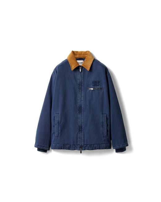Miu Miu Blue Gabardine Trucker Jacket With Corduroy Collar