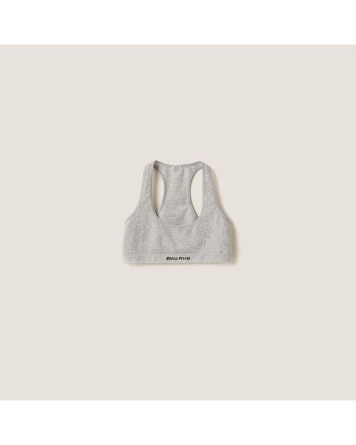 Miu Miu Gray Seamless Mélange Racerback Crop Top