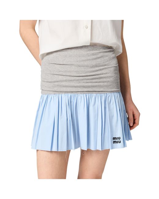 Miu Miu Blue Jersey And Poplin Skirt