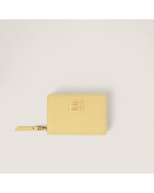 Miu Miu Yellow Small Madras Leather Wallet