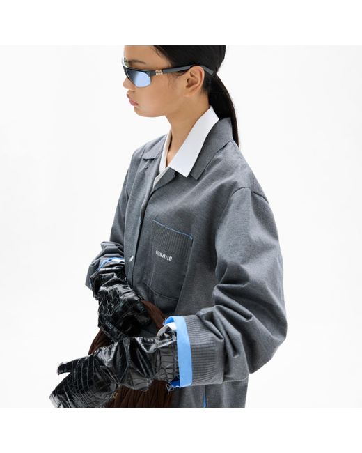 Miu Miu Blue Knit And Poplin Shirt