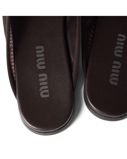Miu Miu Brown Mesh Fabric Slippers