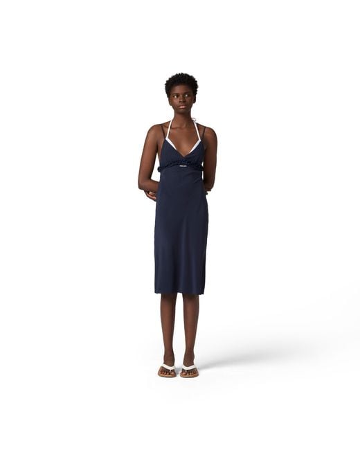 Miu Miu Blue Embroidered Marocain Crepe Dress