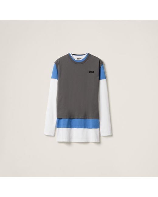 Miu Miu Three-Pack Jersey Crew-Neck T-Shirts in Blue | Lyst