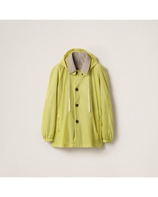 Miu Miu Green Panama Cotton And Technical Pongé Blouson Jacket