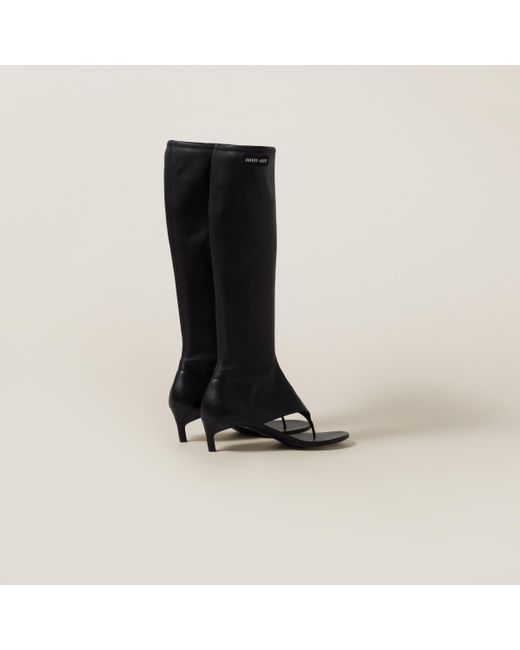 Miu Miu Black Stretch Nappa Leather Thong Boots