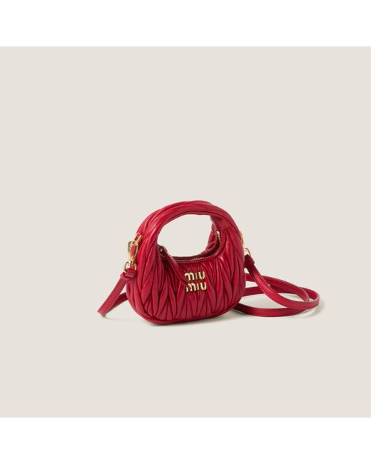Miu Miu Red Wander Matelassé Nappa Leather Micro Hobo Bag