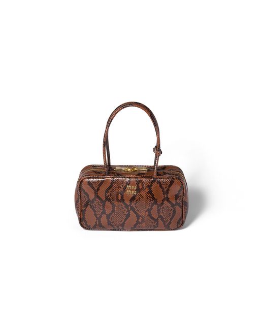 Miu Miu Brown Beau Python-Printed Ayers Leather Bag