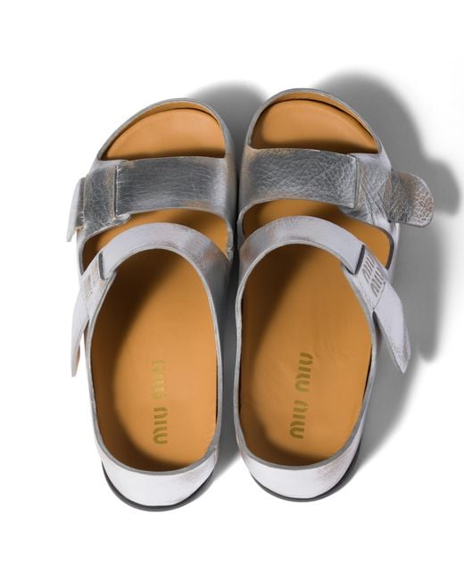 Miu Miu Metallic Bleached Leather Sandals