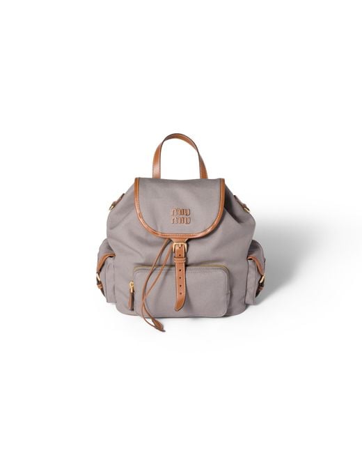 Miu Miu Brown Canvas And Leather Backpack