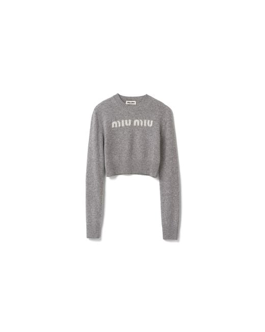 Miu Miu Gray Cashmere Logo Sweater