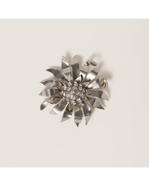 Miu Miu Natural Metal Brooch With Crystals