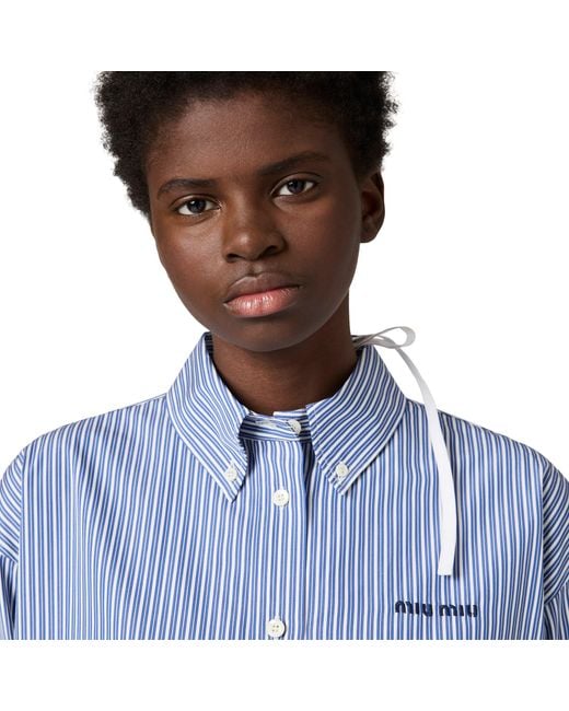 Miu Miu Blue Micro Pinstripe Poplin Shirt