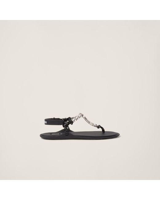 Miu Miu Black Cotton Cord Thong Sandals