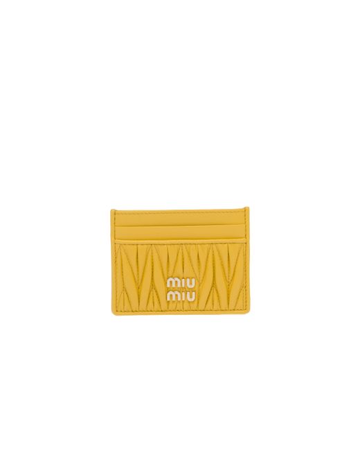 Miu Miu Yellow Matelassé Nappa Leather Card Holder