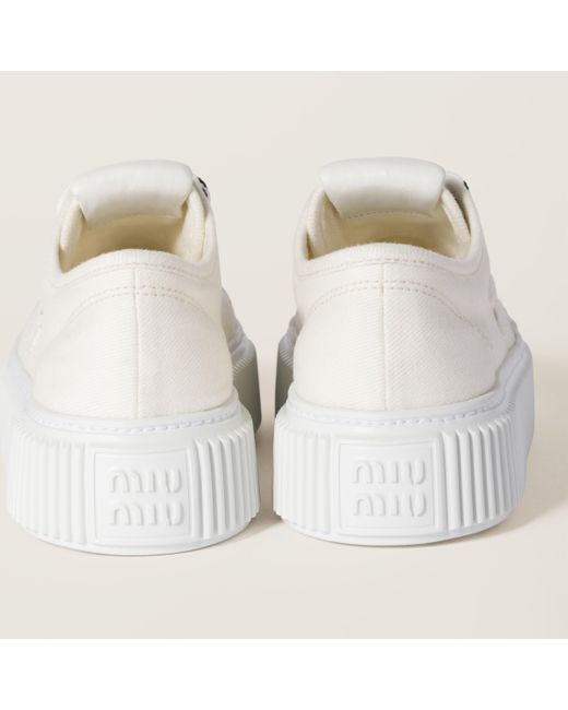 Miu Miu Denim Sneakers With Logo in White | Lyst