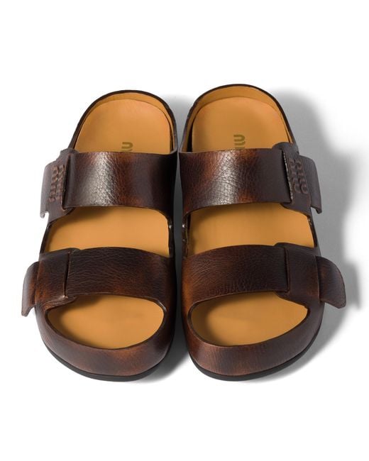 Miu Miu Brown Bleached Leather Sandals