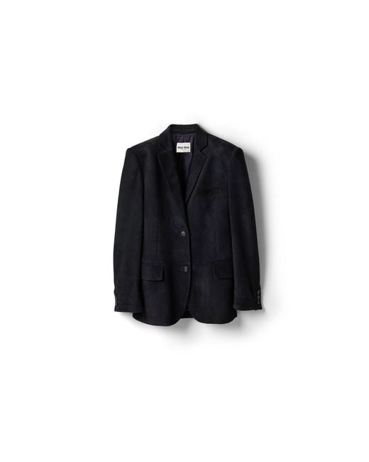 Miu Miu Blue Waxed Suede Leather Jacket
