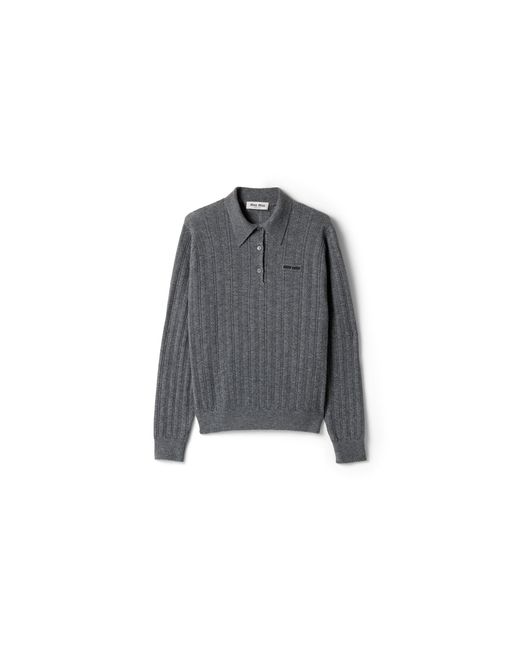 Miu Miu Women's Gray Cashmere Polo Sweater