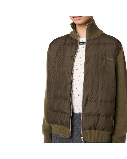 Miu Miu Green Down-Filled Cashmere Zipper Cardigan