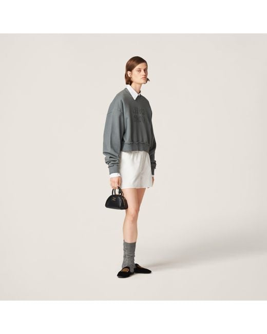 Miu Miu Gray Garment-dyed Cotton Fleece Sweatshirt