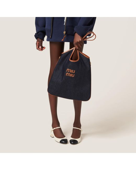 MIUMIU IVY レザーロゴ デニムトートバッグ MIUMIU IVY レザーロゴ デニムトートバッグ Miu Miu Ivy Denim
