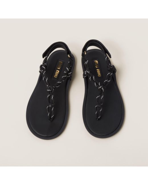 Miu Miu Black Riviere Cord And Leather Sandals