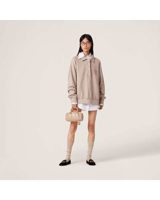 Miu Miu Natural Garment-dyed Cotton Fleece Sweatshirt
