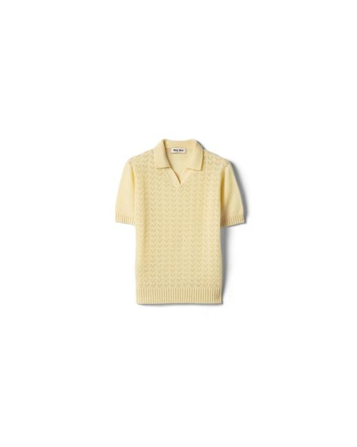 Miu Miu Metallic Lace-Effect Cashmere Polo Shirt