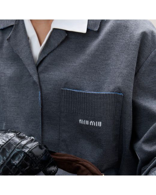 Miu Miu Blue Knit And Poplin Shirt