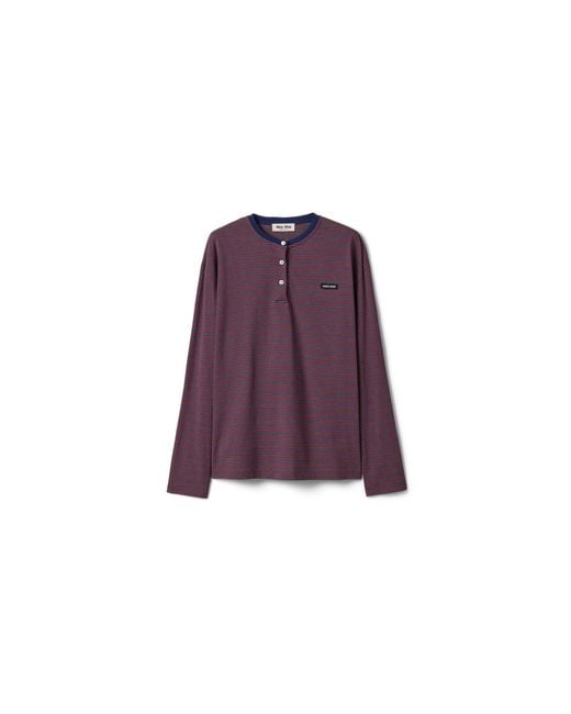 Miu Miu Purple Striped Jersey T-Shirt