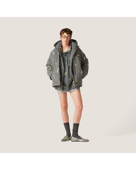 Miu Miu Garment-Dyed Blouson Jacket With Embroidered Logo in Miu Miu Garment-Dyed Blouson Jacket With Embroidered Logo in