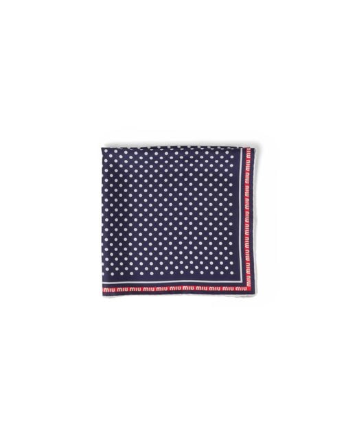 Miu Miu Blue Printed Twill Scarf