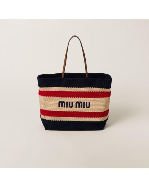Miu Miu Black Raffia-Effect Woven Tote Bag